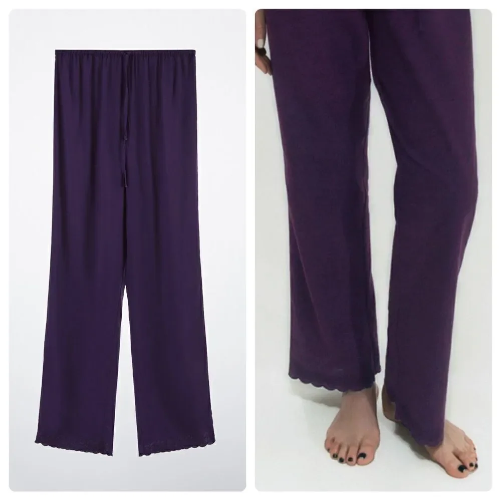 Zara STRAIGHT LEG EMBROIDERED PANTS Linen Blend